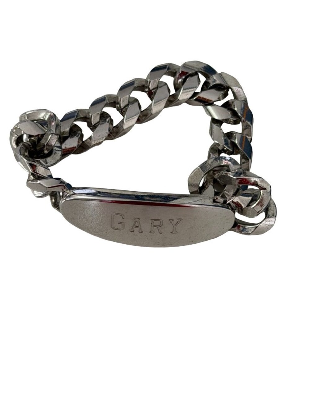 Vintage Speidel GARY Men's ID Bracelet Rhodium Electroplate 8 Inch Curb Chain